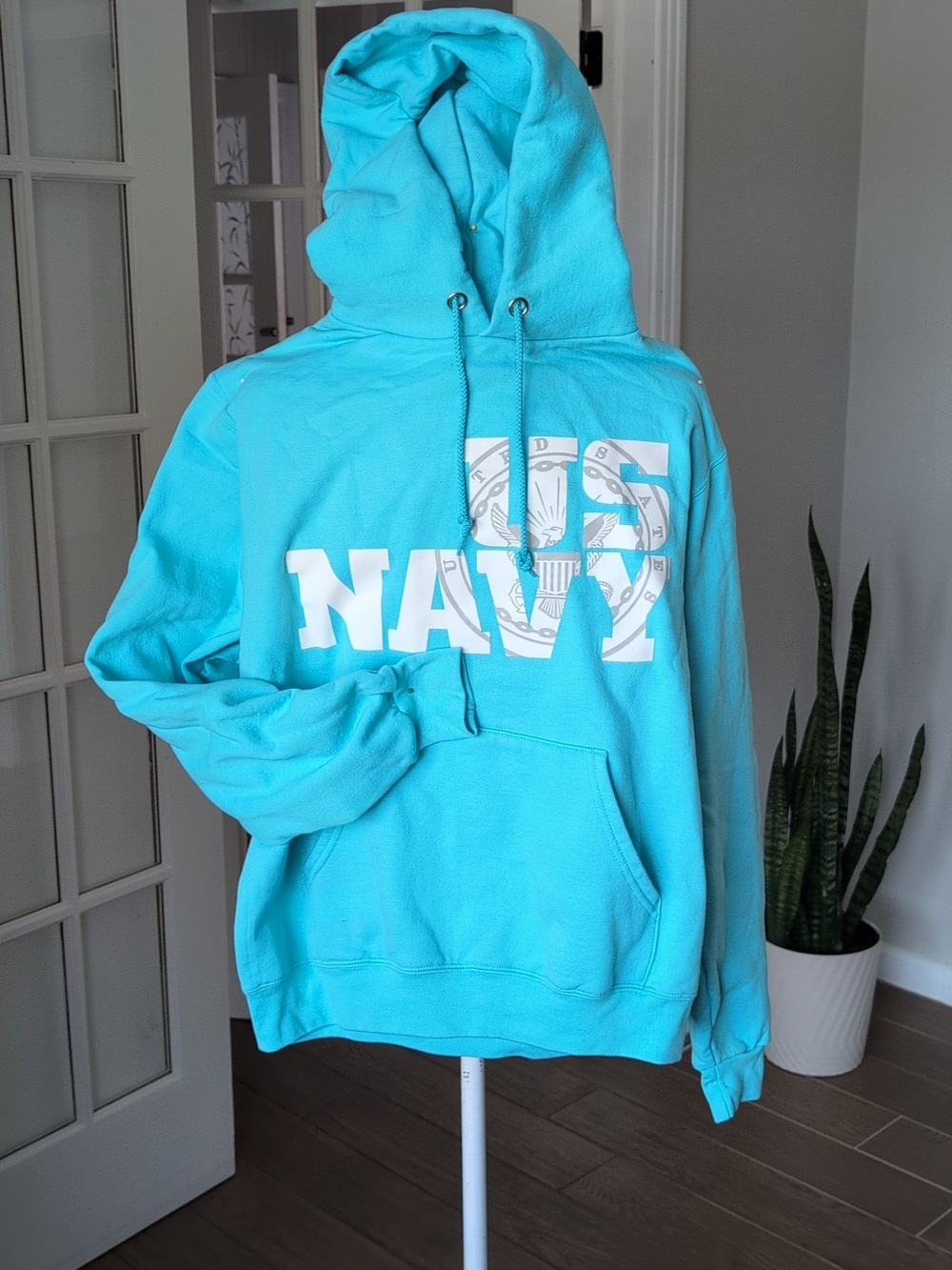 Champion US Navy Aqua Hoodie Sweatshirt Men's small